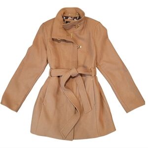 Ellen Tracy Belted Wool Blend Jacket Sz 14 Belted With Gold Hardware